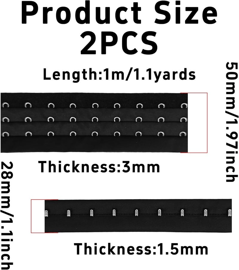 PT'SON 2Pcs 1.1 Yard Three Row Hook and Eye Tape with Stainless Steel Hook for Corsets, Bra Making, Costumes, Bridal Wear & DIY Sewing(Black) - Image 2